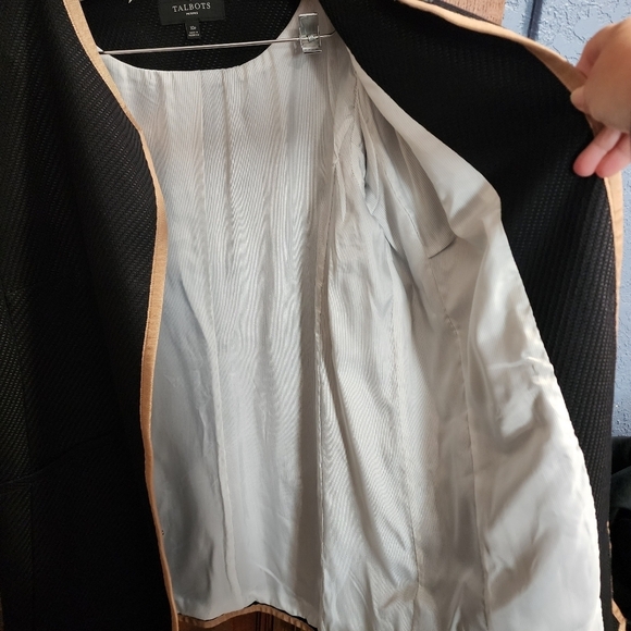 Talbots Coat Jacket Black and Tan Cotton Blend Women 10P - Picture 4 of 9